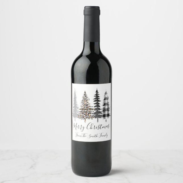 Black and Gold Personalized Christmas Wine Label (Front)