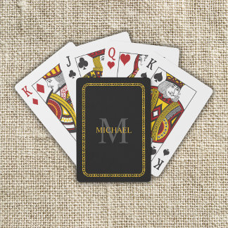 Black and Gold Personalized Monogram and Name Playing Cards