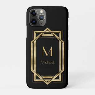 Black and Gold Personalized Monogram   Geometric iPhone 11 Pro Case
