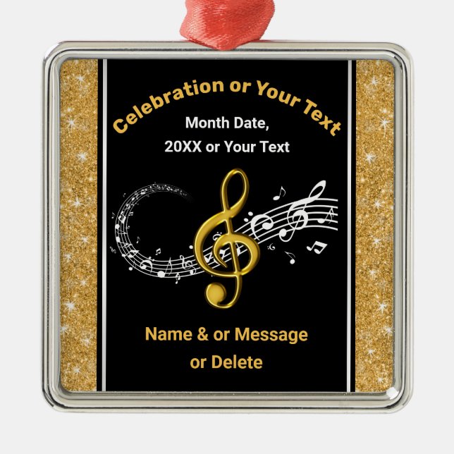 Black and Gold Personalized Music Note Ornaments (Front)