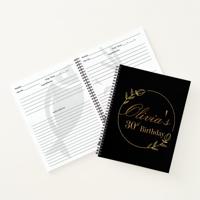Black and Gold Personalized Recipe Notebook (Inside)