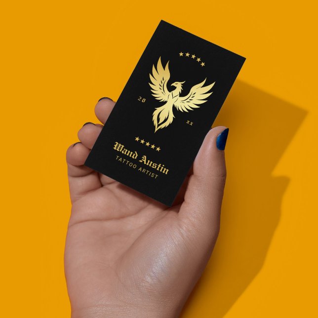Black And Gold Phoenix Tattoo Artist Business Card (Creator Uploaded)