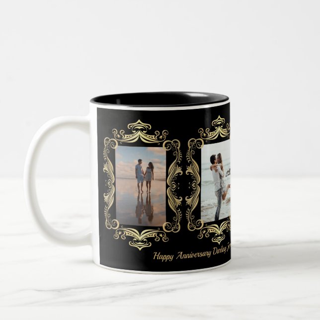 Black and Gold Photo Collage Personal Message Two-Tone Coffee Mug (Left)