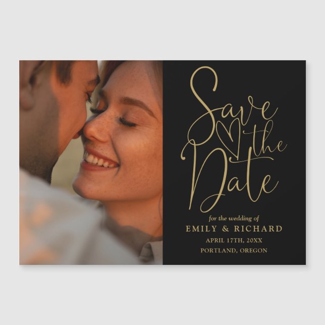 Black And Gold Photo Elegant Wedding Save The Date Magnetic Invitation (Front)