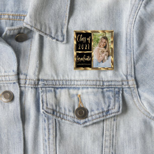 Black and Gold Photo Graduate Class of 2021 15 Cm Square Badge