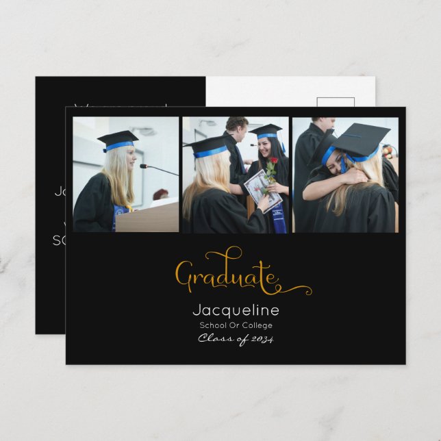 Black And Gold Photo Graduation Announcement (Front/Back)