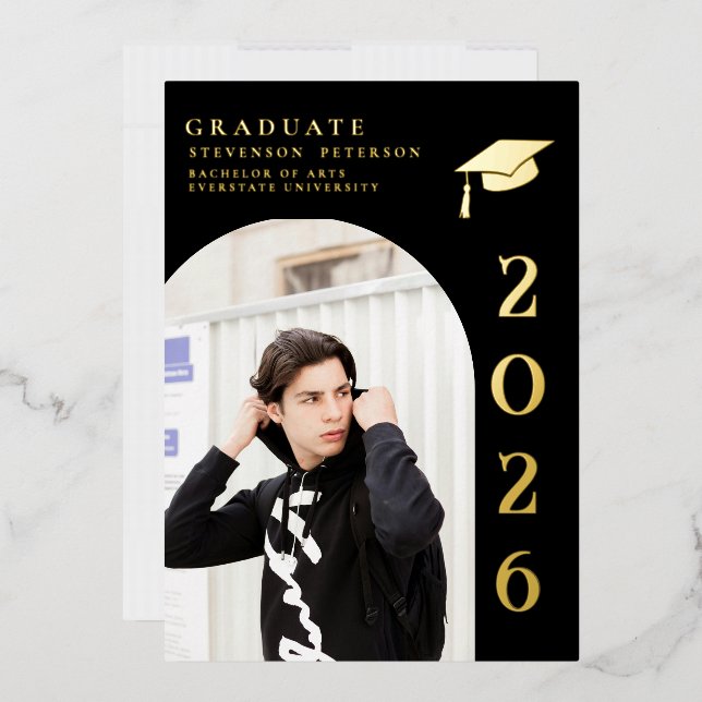 Black and Gold Photo Graduation Invitation (Envelope)