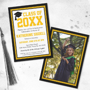 Black and Gold Photo Graduation Party Invitation