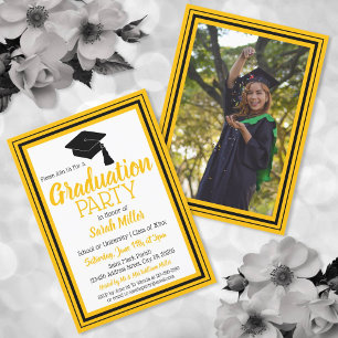 Black and Gold Photo Graduation Party Invitation