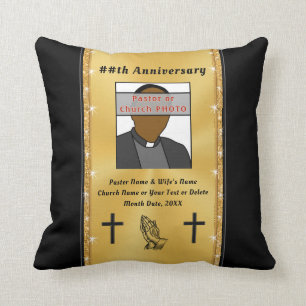 Black and Gold Photo Pastor Anniversary Gifts Cushion