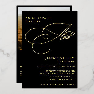 Black and Gold Photo Script And QR Code Wedding