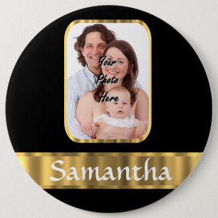 Black and gold photo template 6 cm round badge