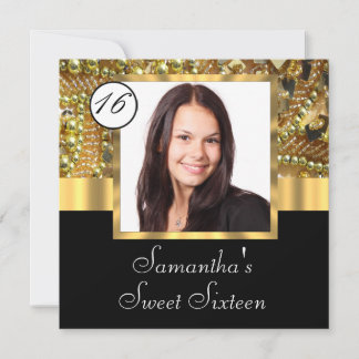 Black and gold photo template sweet sixteen