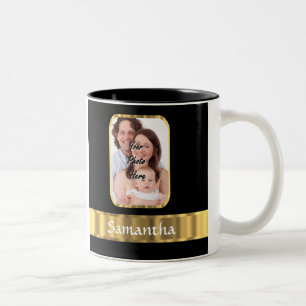 Black and gold photo template Two-Tone coffee mug