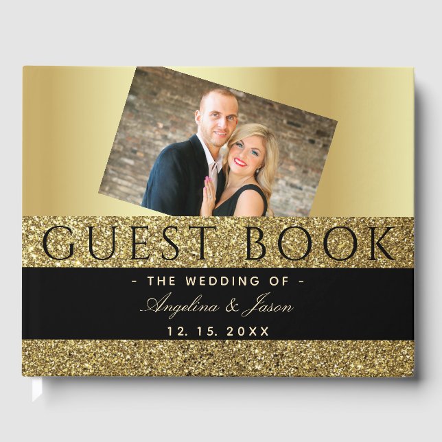 Black and Gold Photo Wedding Guest Book (Front)