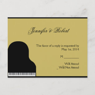 Black and Gold Piano RSVP Postcard