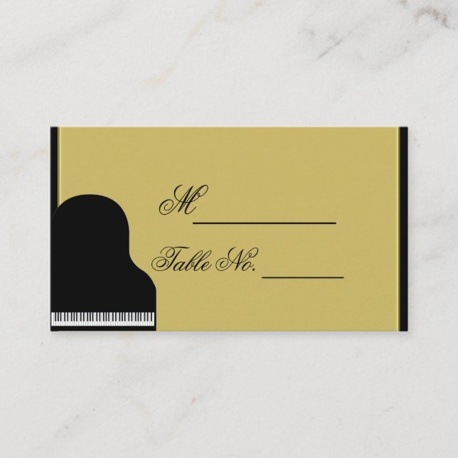 Black and Gold Piano Wedding Place Card (Front)