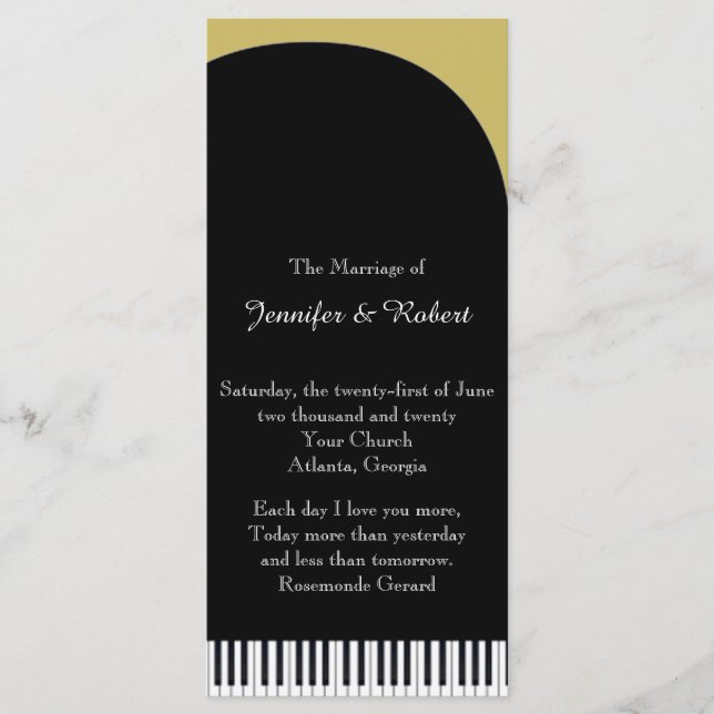 Black and Gold Piano Wedding Program (Front)