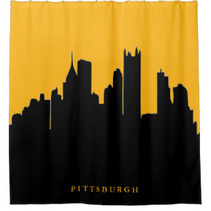 Black and Gold Pittsburgh City Skyline View Shower Curtain