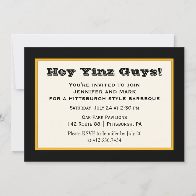 Black and Gold Pittsburgh Style Yinz Party Invitation (Front)