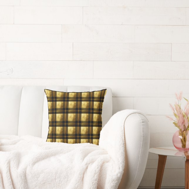 Black and Gold Plaid Cushion (Couch)