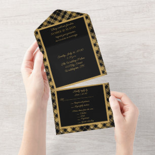 Black and Gold Plaid Elegant All In One Invitation