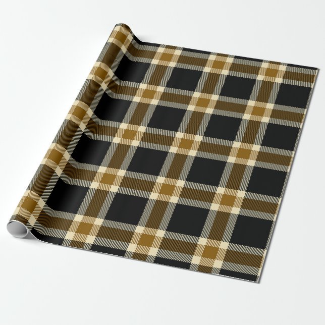 Black and gold plaid wrapping paper (Unrolled)