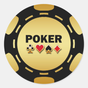 BLACK AND GOLD POKER CHIP CLASSIC ROUND STICKER