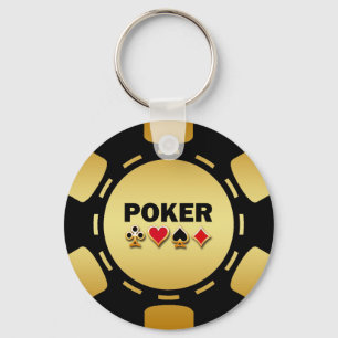 BLACK AND GOLD POKER CHIP KEY RING