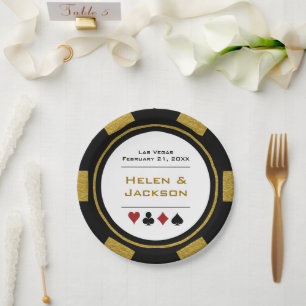 Black and Gold Poker Chip Las Vegas Wedding Paper Plate