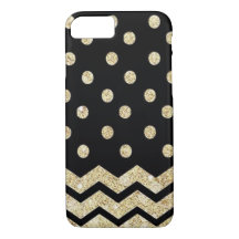 Black and Gold Polka Dot and Chevron iPhone 7 Case