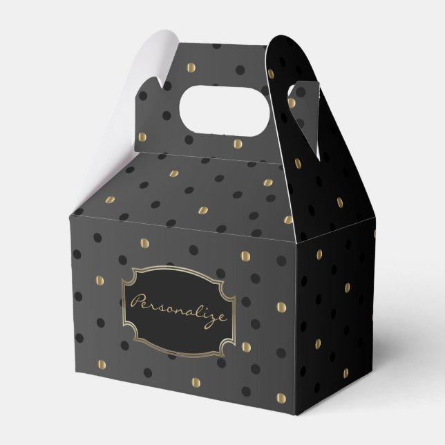 Black and Gold Polka Dots on Black  Favour Box (Front Side)