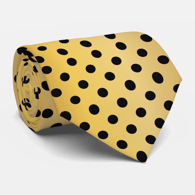Black and Gold Polka Dots Pattern Tie (Rolled)