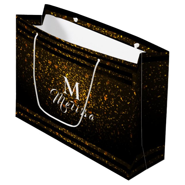 Black and Gold Pre-Personalized Monogram Gift Bag (Front Angled)