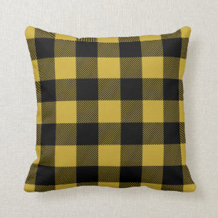Black and Gold Preppy Buffalo Check Plaid Cushion