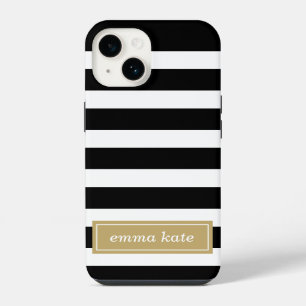 Black and Gold Preppy Stripes Monogram iPhone Case