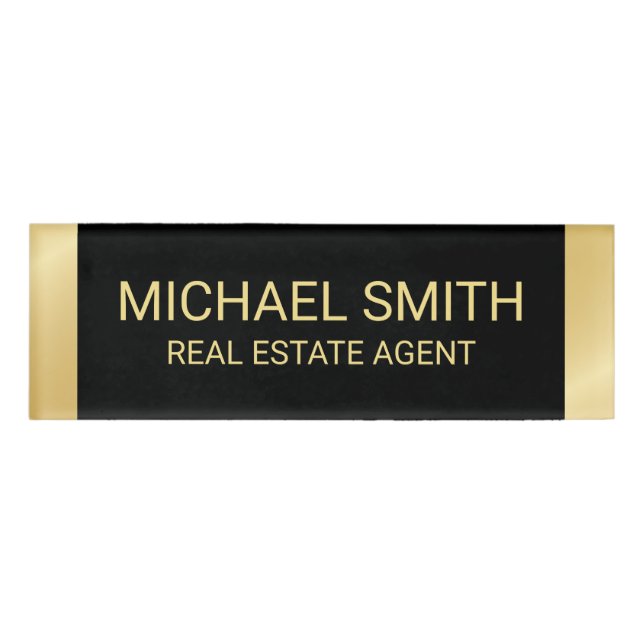 Black and Gold Professional Personalised Name Tag (Front)