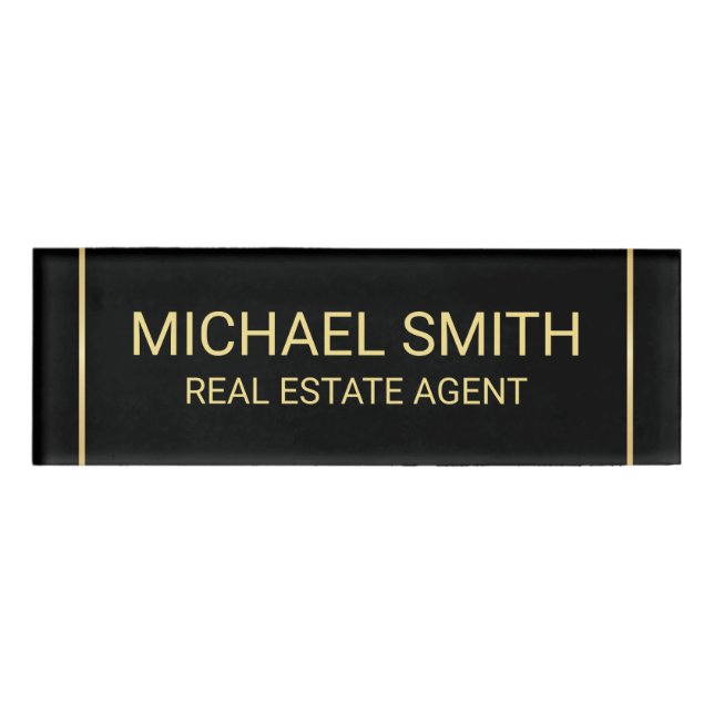 Black and Gold Professional Personalised Name Tag (Front)