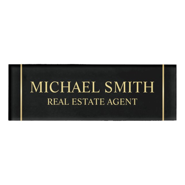 Black and Gold Professional Personalised  Name Tag (Front)