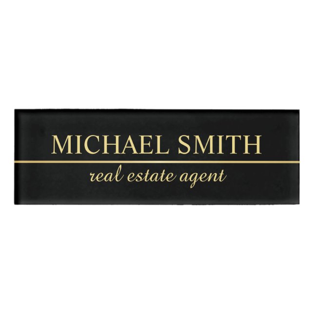 Black and Gold Professional Personalised Name Tag (Front)