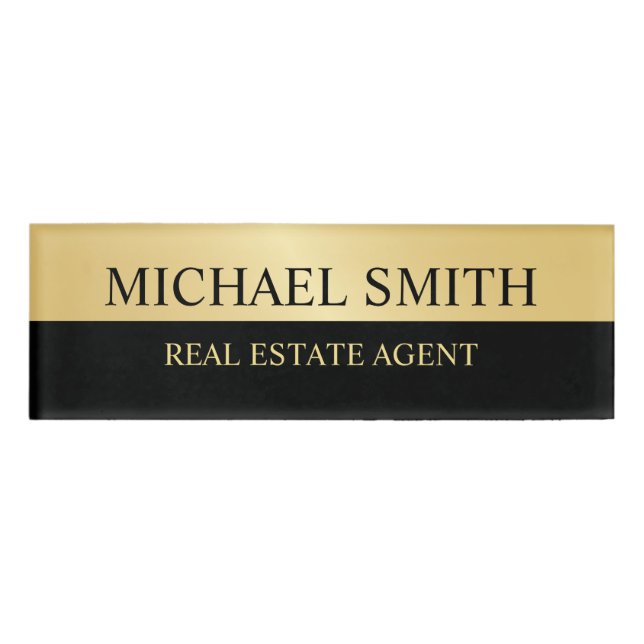 Black and Gold Professional Personalised Name Tag (Front)