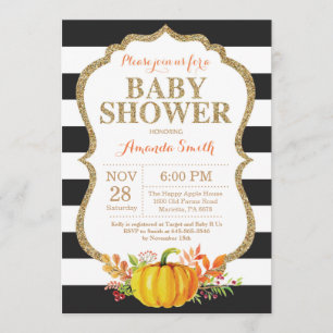 Black and Gold Pumpkin Baby Shower Invitation
