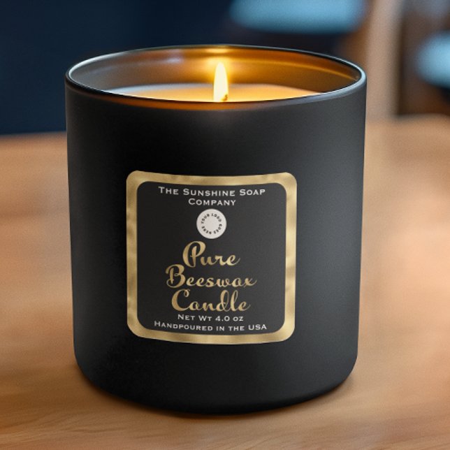 Black and gold pure beeswax candle label w logo (Creator Uploaded)
