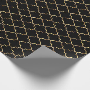 Black and Gold Quatrefoil Seamless Pattern Wrapping Paper