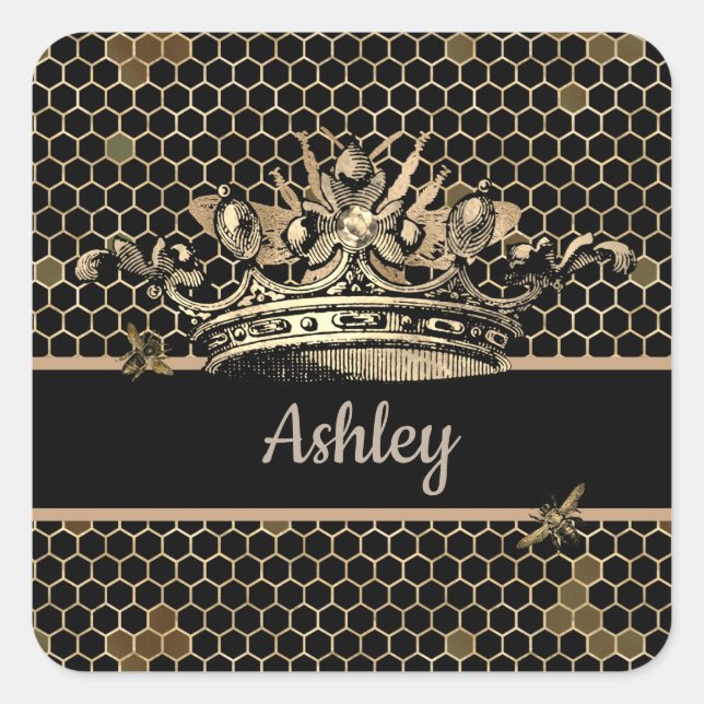 Black and Gold Queen Bee  Square Sticker (Front)