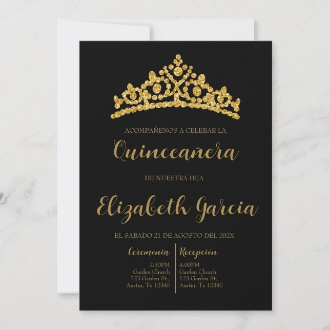 Black and gold quinceañera invite (Front)