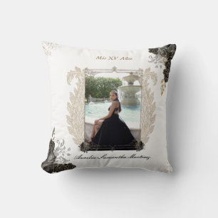 Black and Gold Quinceañera Pillow for Quince Años