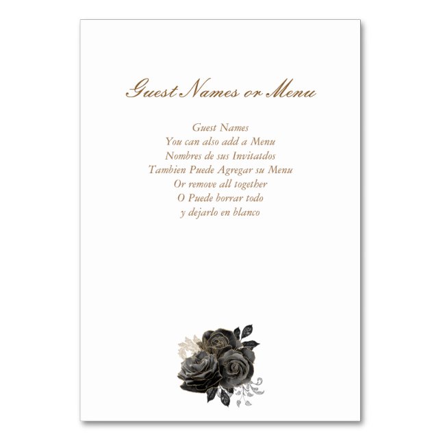 Black and Gold Quinceañera Table Number Card (Back)