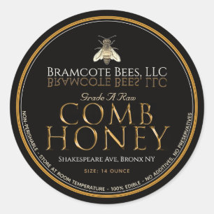 Black and Gold Raw Comb Honey Label Vintage Bee