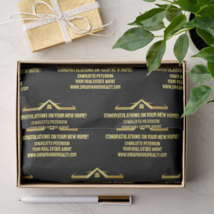 Black and Gold Real Estate Client Gift Wrapping Tissue Paper